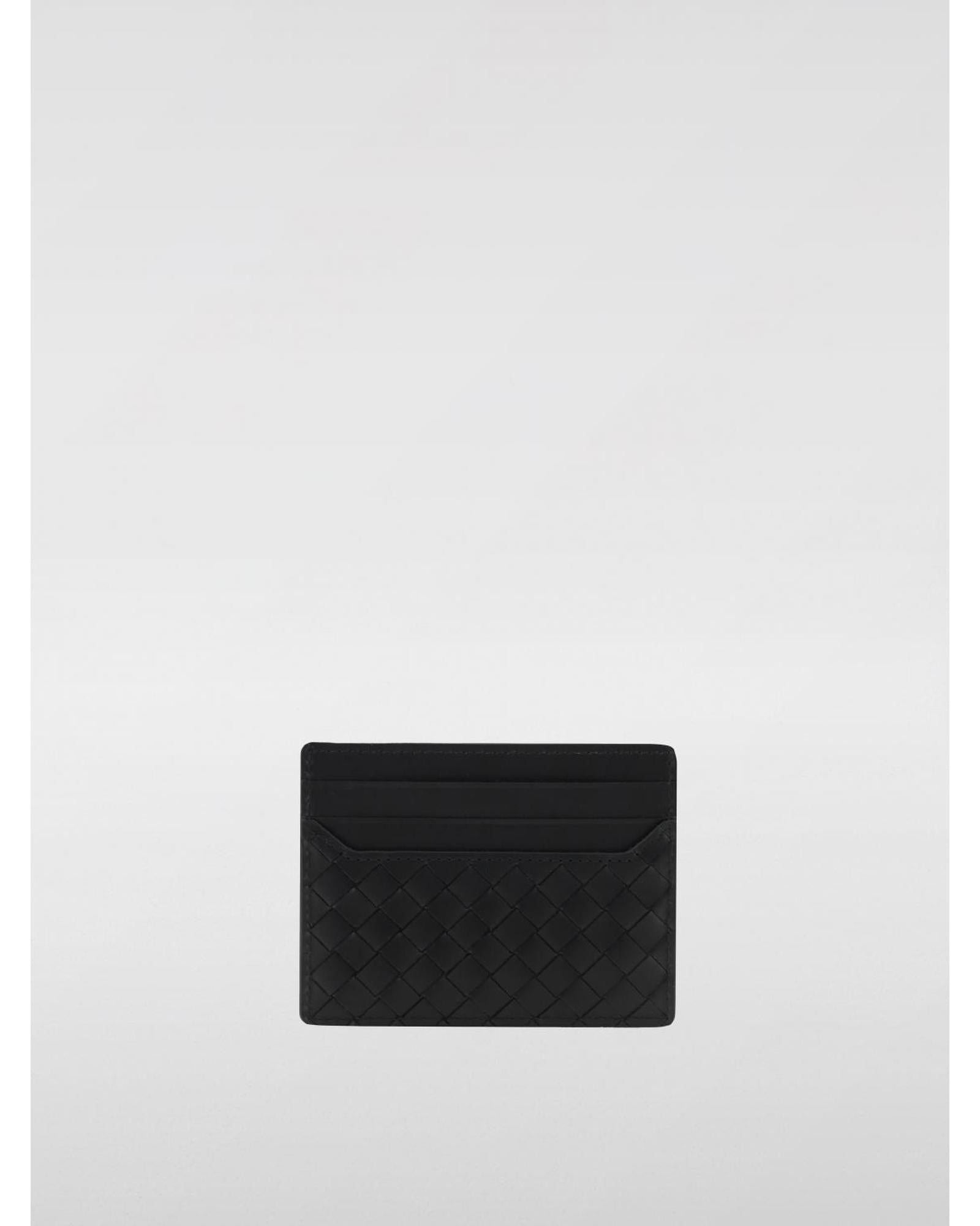 Bottega Veneta Intrecciato Card Holder Woven Leather Men Black Wallets