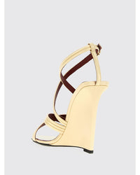 Saint Laurent Leather CrossStrap Wedge Sandals Women White