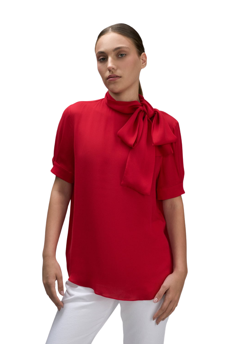 Valentino Garavani Valentino Garavani High Neck Silk Georgette Top In Rosso