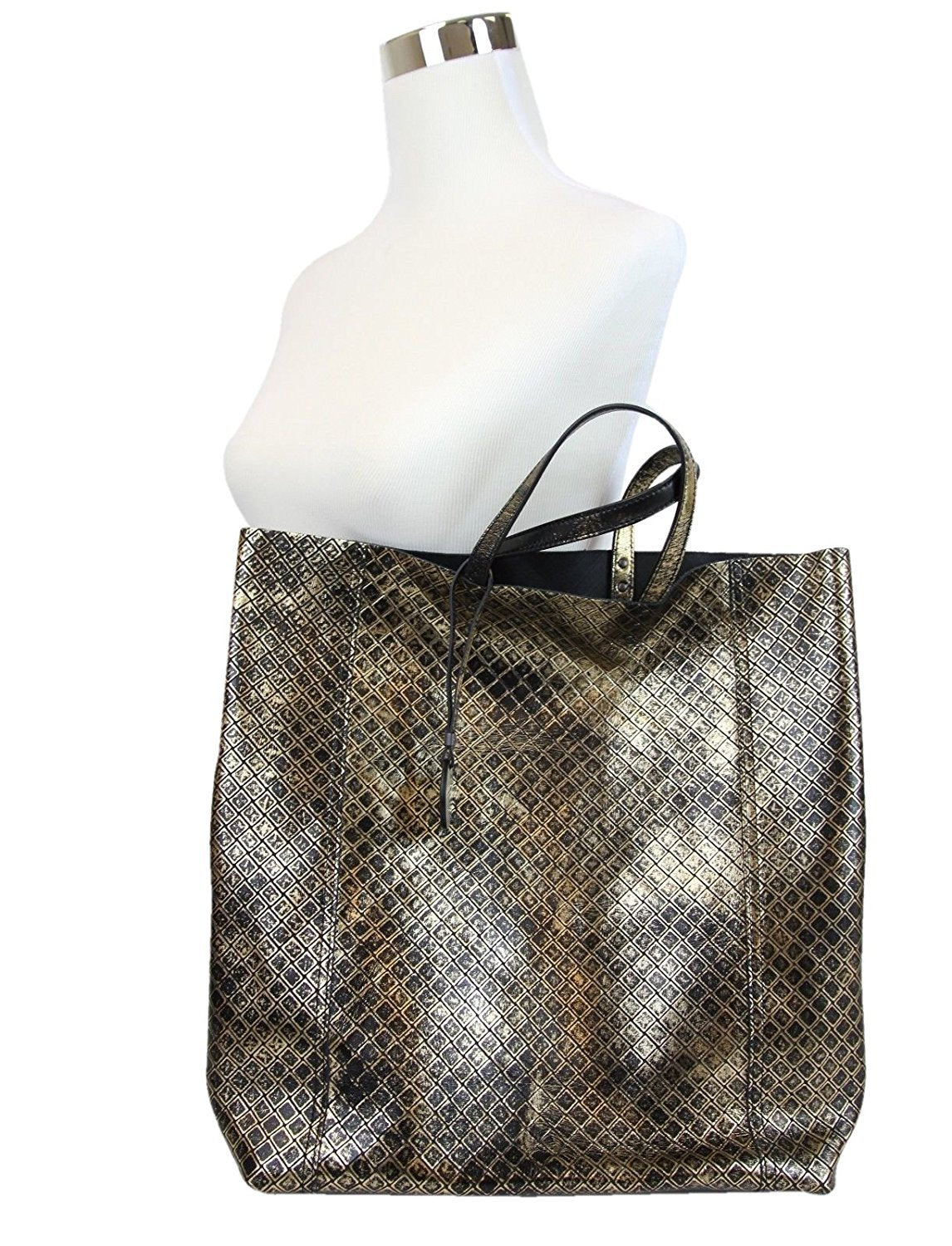 Bottega Veneta Intrecciomirage Metallic Gold & Black Leather Tote