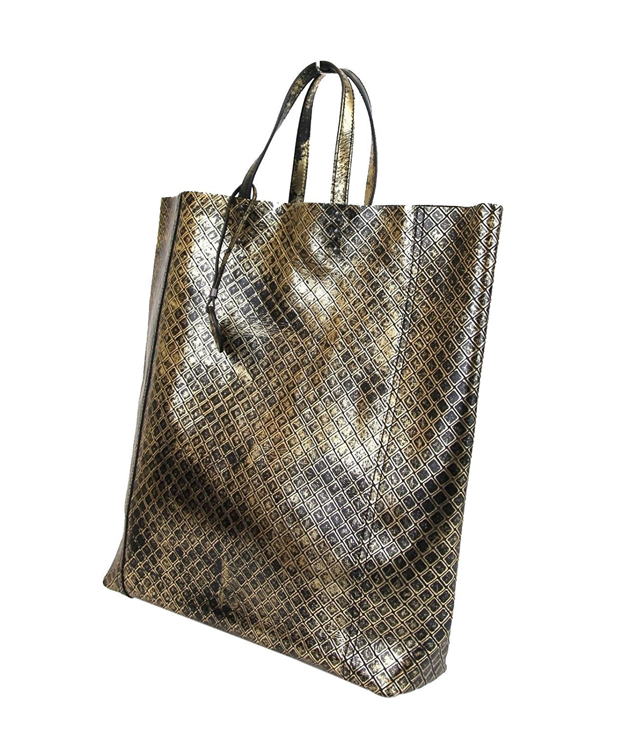 Bottega Veneta Intrecciomirage Metallic Gold & Black Leather Tote