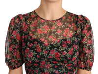 Dolce & Gabbana Black Floral Roses A-Line Shift Gown Women's Dress