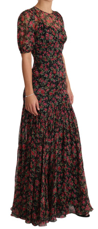 Dolce & Gabbana Black Floral Roses A-Line Shift Gown Women's Dress