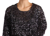 Dolce & Gabbana Black Sequined Long Sleeve Shift Midi Women's Dress
