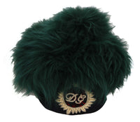 Dolce & Gabbana Green Fur DG Logo Embroidered Cloche Women's Hat