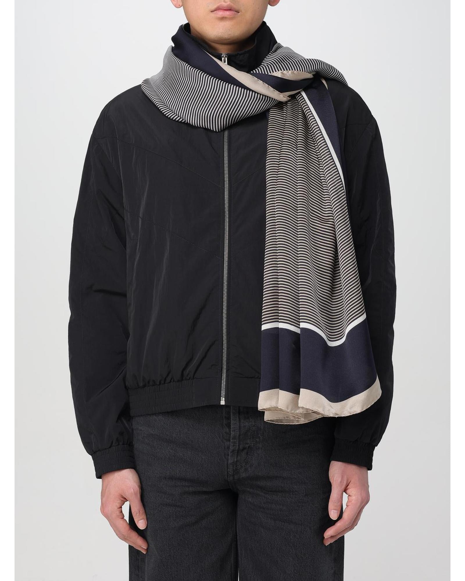 Saint Laurent Silk Scarf Striped Pattern Men Navy Scarves & Shawls
