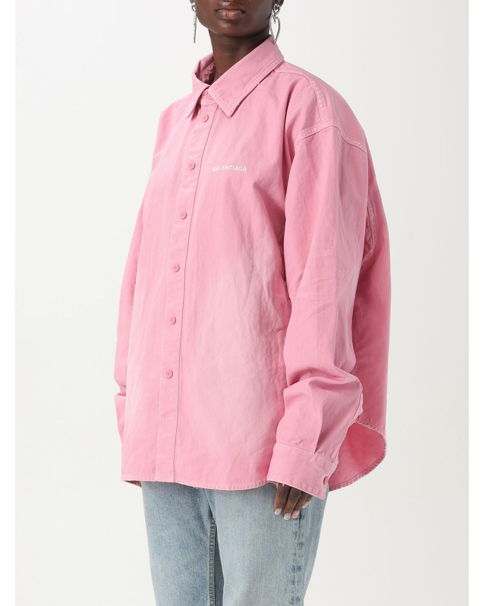 Balenciaga Oversized Cotton ButtonDown Shirt Women Blush Pink Shirts & Tops