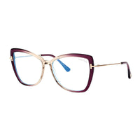 Tom Ford Eyeglasses Butterfly Full Rim, Havana/Gold Frame and Clear Blue Light Block Lens FT5882-B056