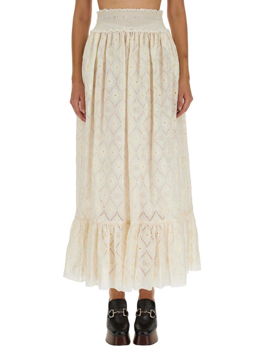 Gucci Women Floral Broderie Anglaise Skirt