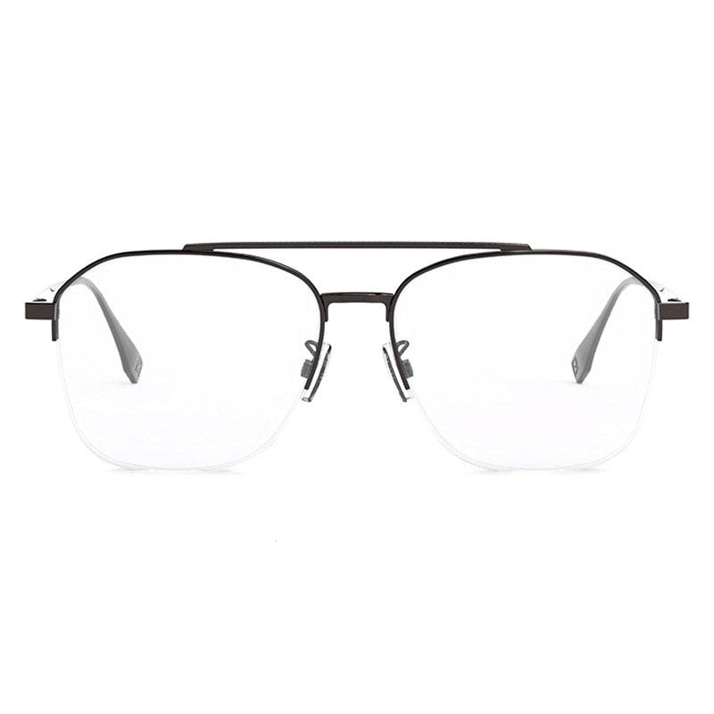 Fendi Fendi Eyeglasses Aviator Semi Rim, Dark Ruthenium Frame and Clear Demo Lenses Lens FE50033U012