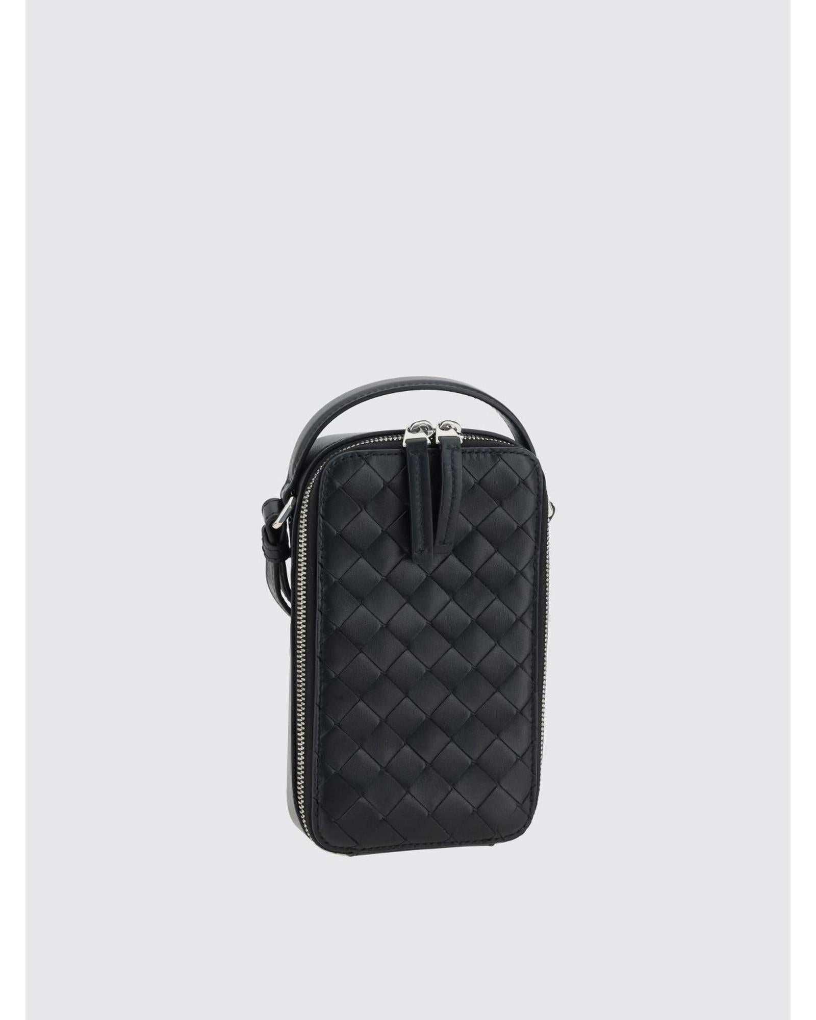 Bottega Veneta Intrecciato Phone Holder Leather Case Unisex Black Accessories
