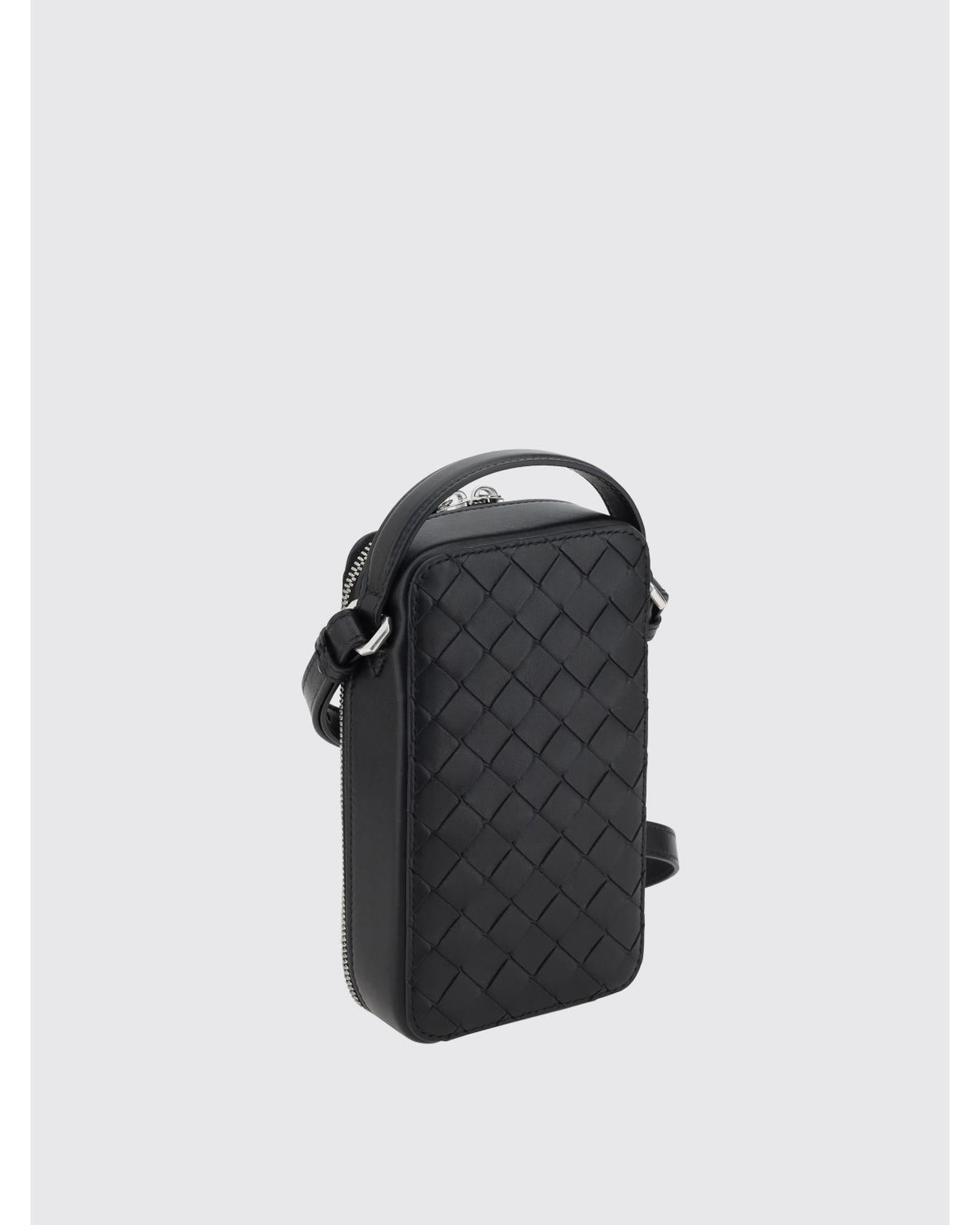 Bottega Veneta Intrecciato Phone Holder Leather Case Unisex Black Accessories