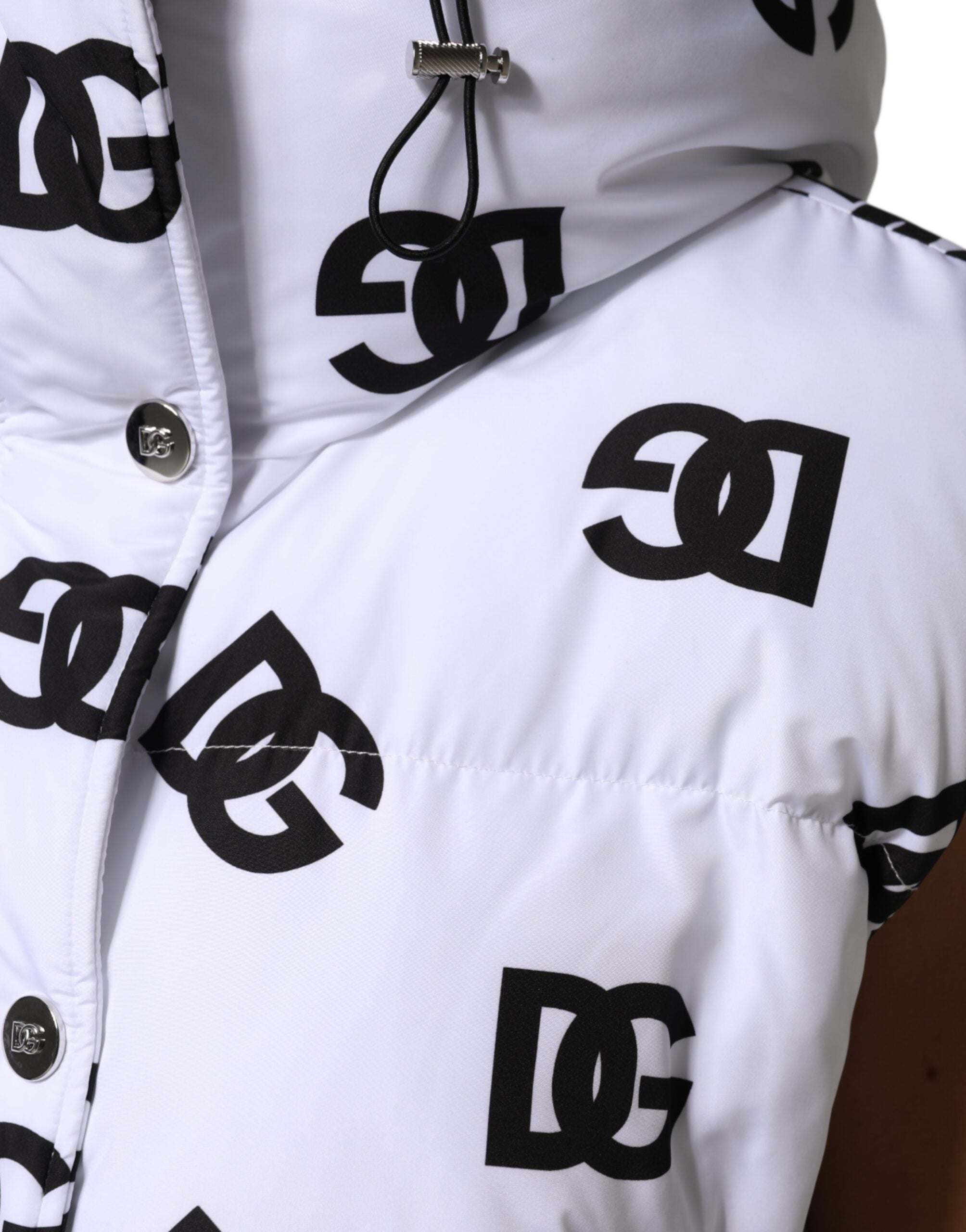 Dolce & Gabbana Dolce & Gabbana White Black DG Mania Polyester Puffer Women's Jacket