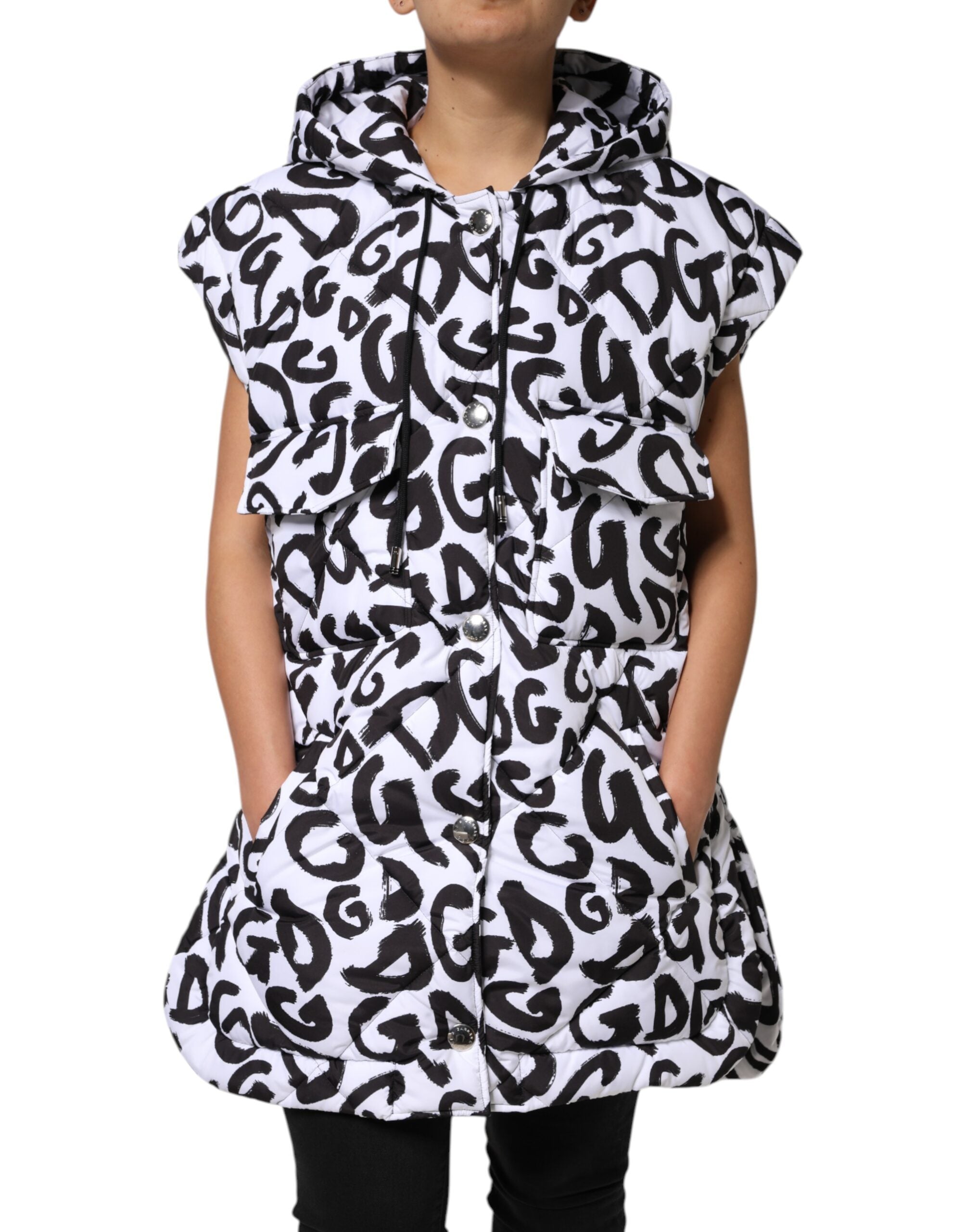 Dolce & Gabbana Dolce & Gabbana White DG Mania Hooded Sleeveless Puffer Women's Jacket