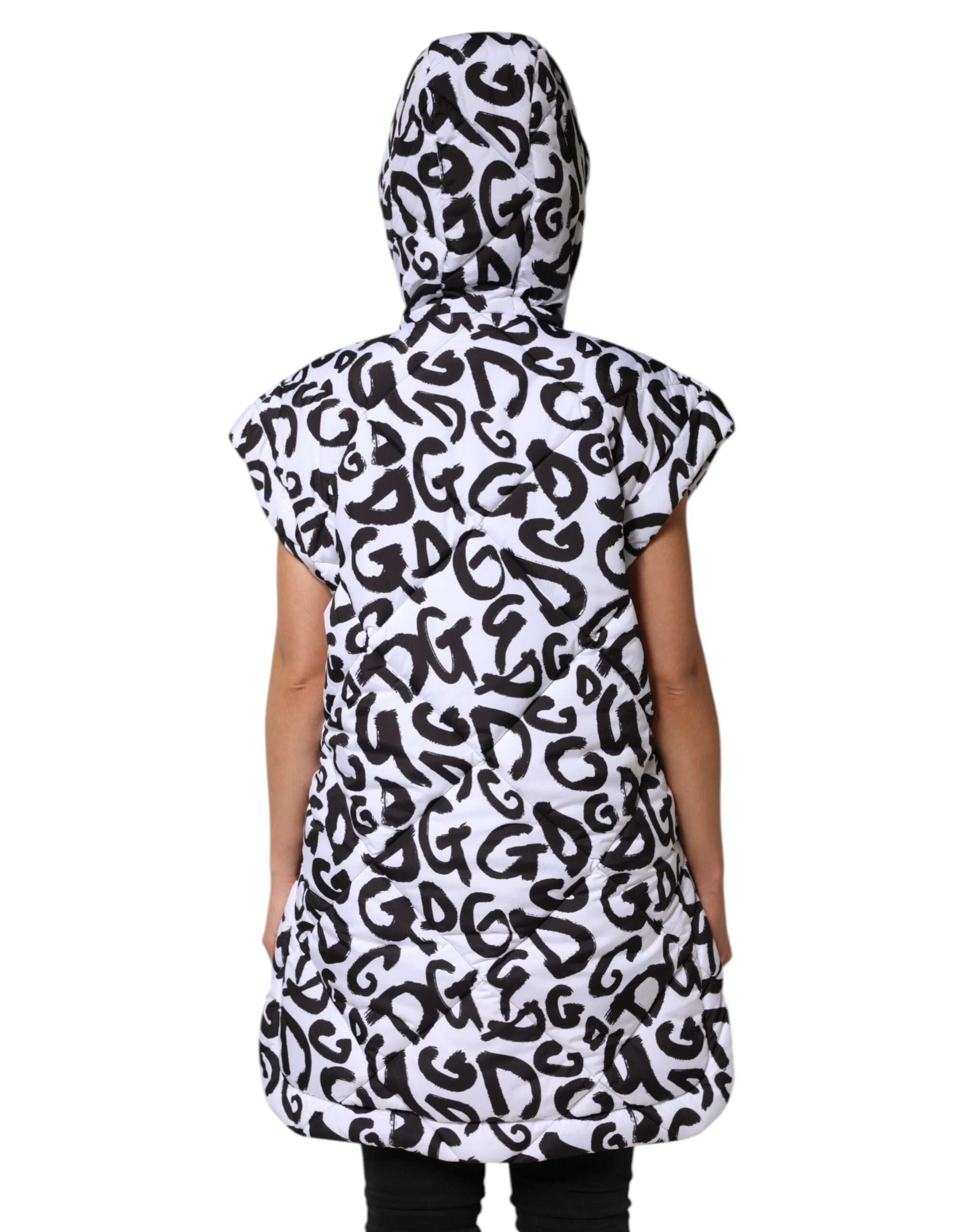 Dolce & Gabbana Dolce & Gabbana White DG Mania Hooded Sleeveless Puffer Women's Jacket