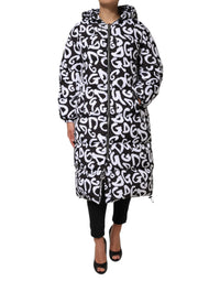 Dolce & Gabbana Black White DG Mania Hooded Long Coat Women's Jacket