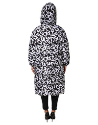 Dolce & Gabbana Black White DG Mania Hooded Long Coat Women's Jacket