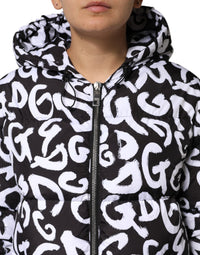 Dolce & Gabbana Black White DG Mania Hooded Long Coat Women's Jacket