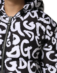 Dolce & Gabbana Black White DG Mania Hooded Long Coat Women's Jacket