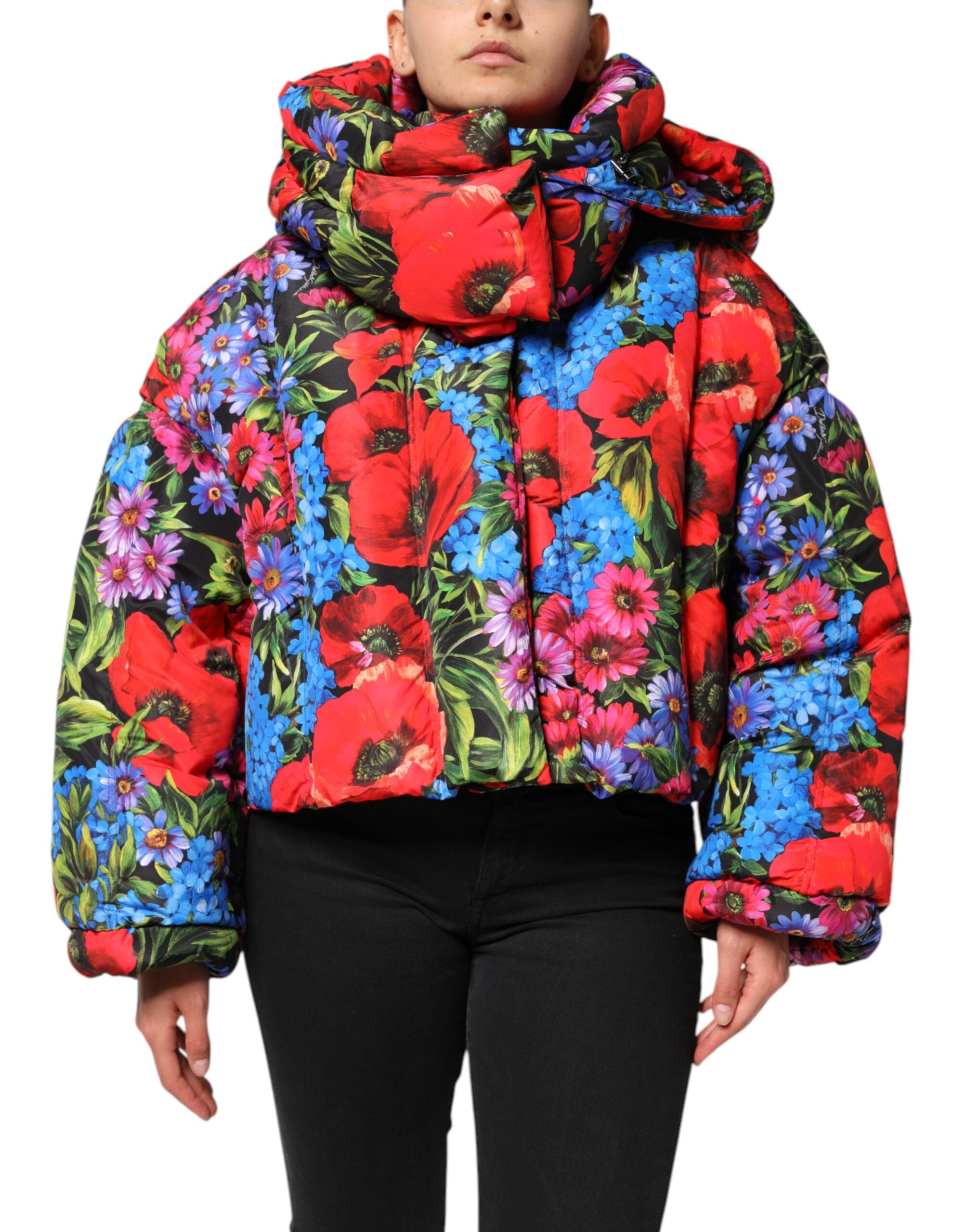 Dolce & Gabbana Dolce & Gabbana Multicolor Floral Hooded Puffer Coat Women's Jacket