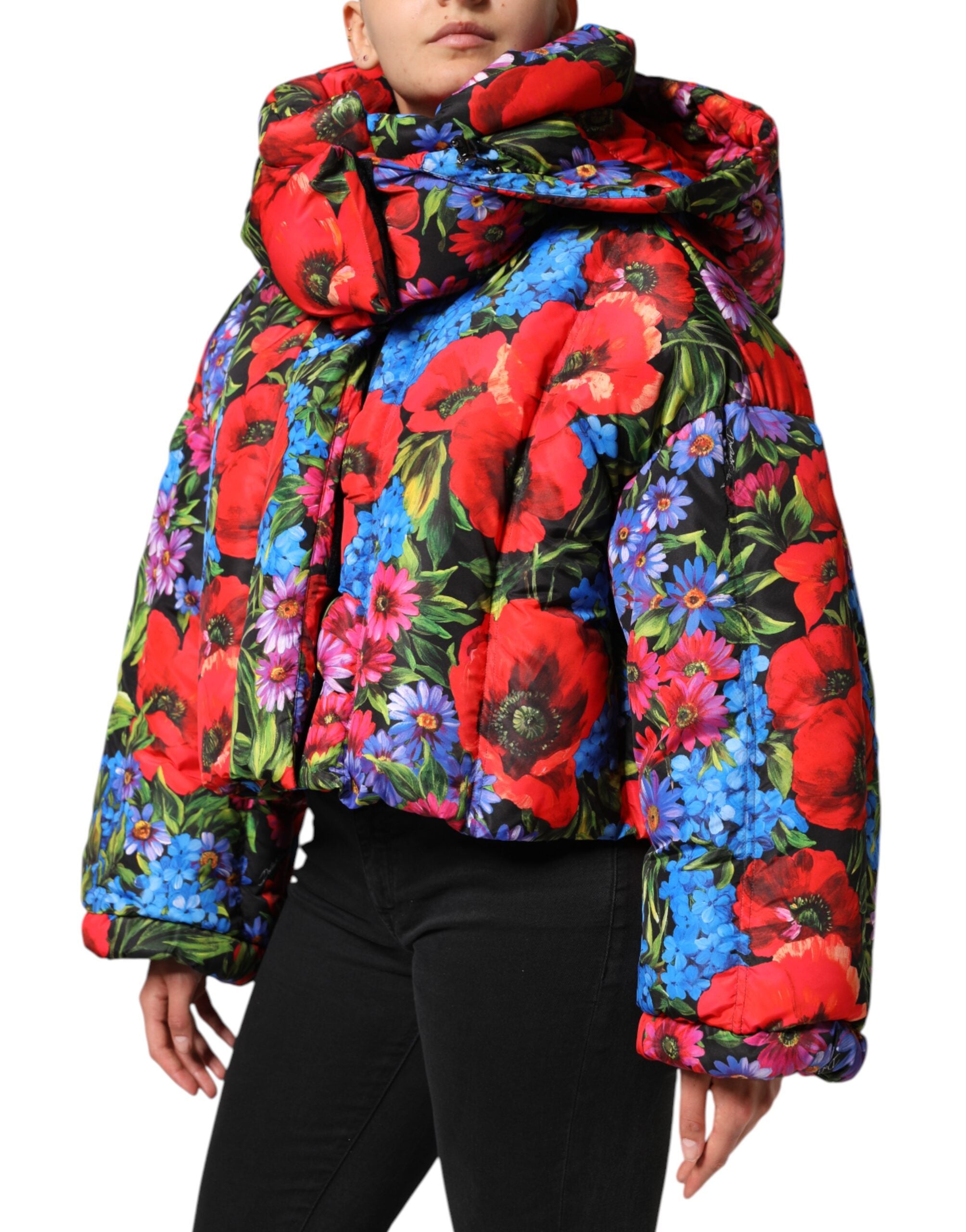 Dolce & Gabbana Dolce & Gabbana Multicolor Floral Hooded Puffer Coat Women's Jacket