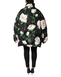 Dolce & Gabbana Black Floral Print Puffer Quilted Women's Jacket