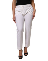 Dolce & Gabbana White Wool Mid Waist Tapered Women's Pants
