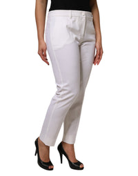 Dolce & Gabbana White Wool Mid Waist Tapered Women's Pants