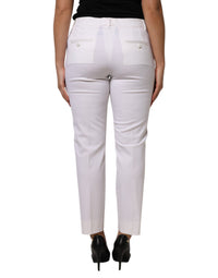 Dolce & Gabbana White Wool Mid Waist Tapered Women's Pants