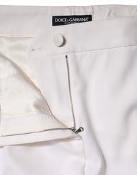 Dolce & Gabbana White Wool Mid Waist Tapered Women's Pants