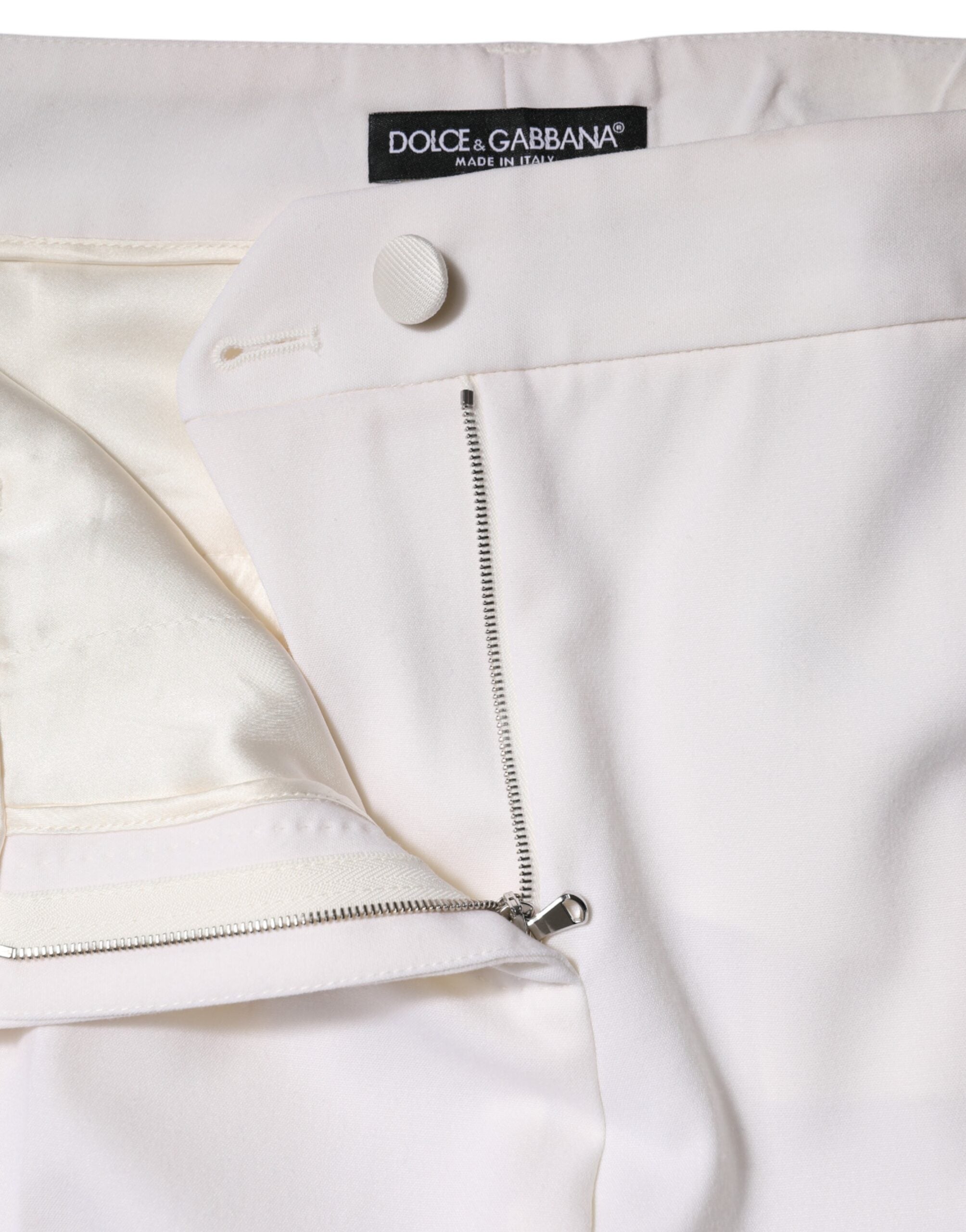 Dolce & Gabbana White Wool Mid Waist Tapered Women's Pants