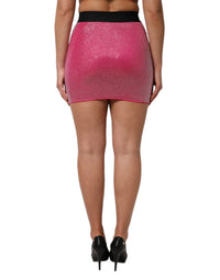 Dolce & Gabbana Pink Rhinestone Embellished Logo Mini Women's Skirt