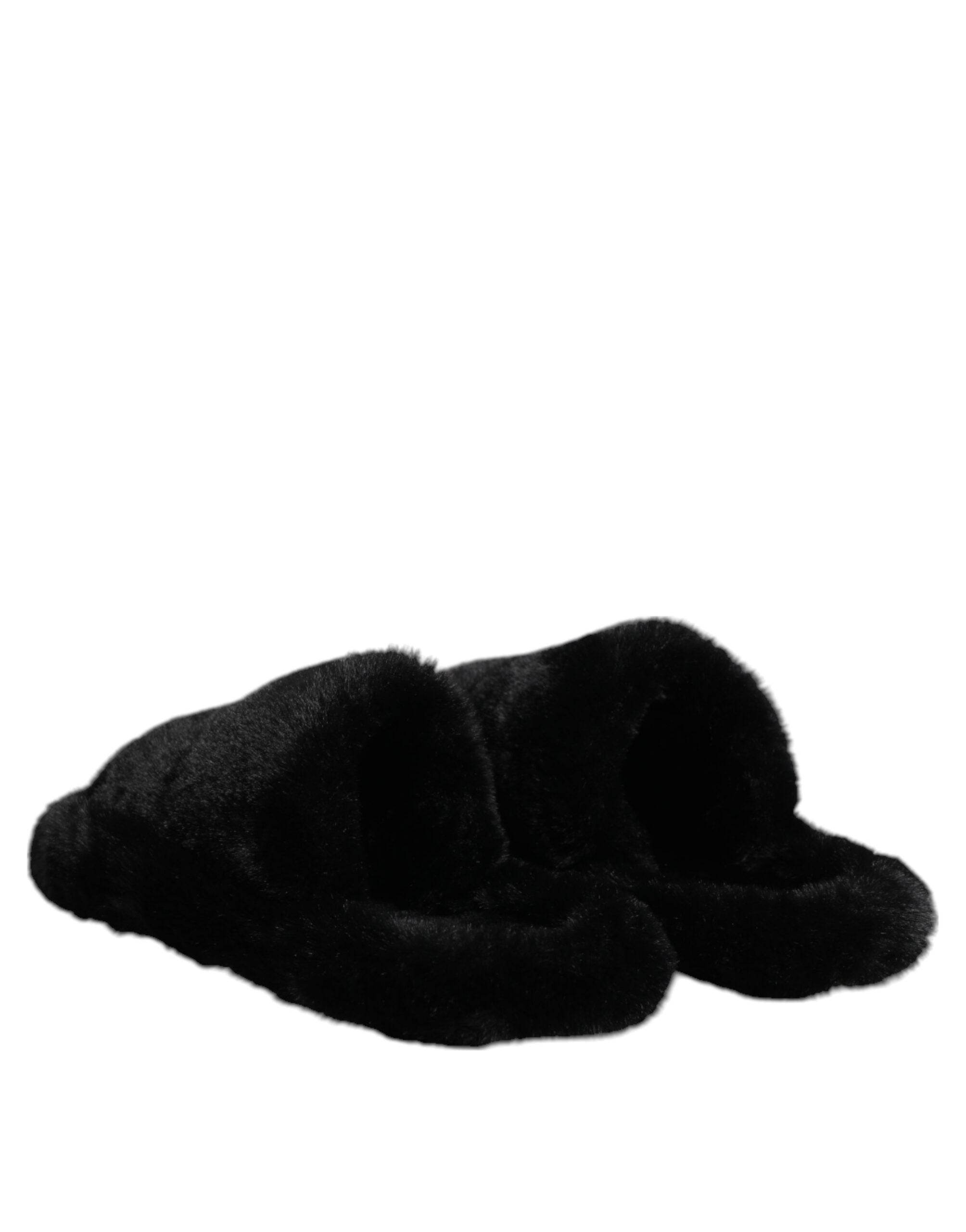 Dolce & Gabbana Dolce & Gabbana Black Polyester Velvet Slides Slipper Men's Shoes