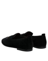 Dolce & Gabbana Black Velvet Embellished Loafer Slip On Men's Shoes