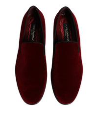 Dolce & Gabbana Red Cotton Velvet Slip On Loafers Formal Men's Shoes