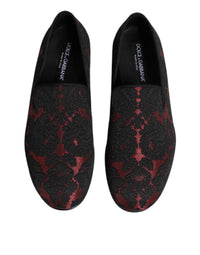 Dolce & Gabbana Red Black Jacquard Slip On Men Loafers Men's Shoes