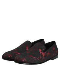 Dolce & Gabbana Red Black Jacquard Slip On Men Loafers Men's Shoes