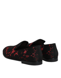 Dolce & Gabbana Red Black Jacquard Slip On Men Loafers Men's Shoes