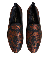 Dolce & Gabbana Black Jacquard Polyester Slip On Loafers Men's Shoes