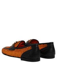Dolce & Gabbana Orange Sequin Embellished Men Loafers Men's Shoes