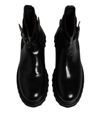 Dolce & Gabbana Black Belted DG Logo Men Chelsea Boots Men's Shoes