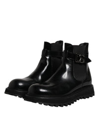 Dolce & Gabbana Black Belted DG Logo Men Chelsea Boots Men's Shoes