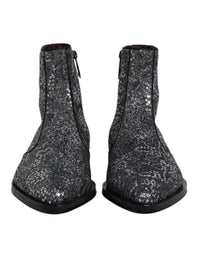 Dolce & Gabbana Dark Gray Cotton Sequined Chelsea Boots Men's Shoes