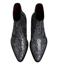Dolce & Gabbana Dark Gray Cotton Sequined Chelsea Boots Men's Shoes