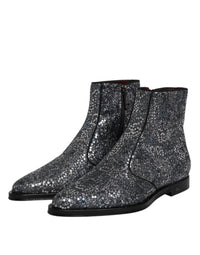 Dolce & Gabbana Dark Gray Cotton Sequined Chelsea Boots Men's Shoes