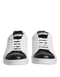 Dolce & Gabbana White Black Leather Portofino Sneaker Men's Shoes