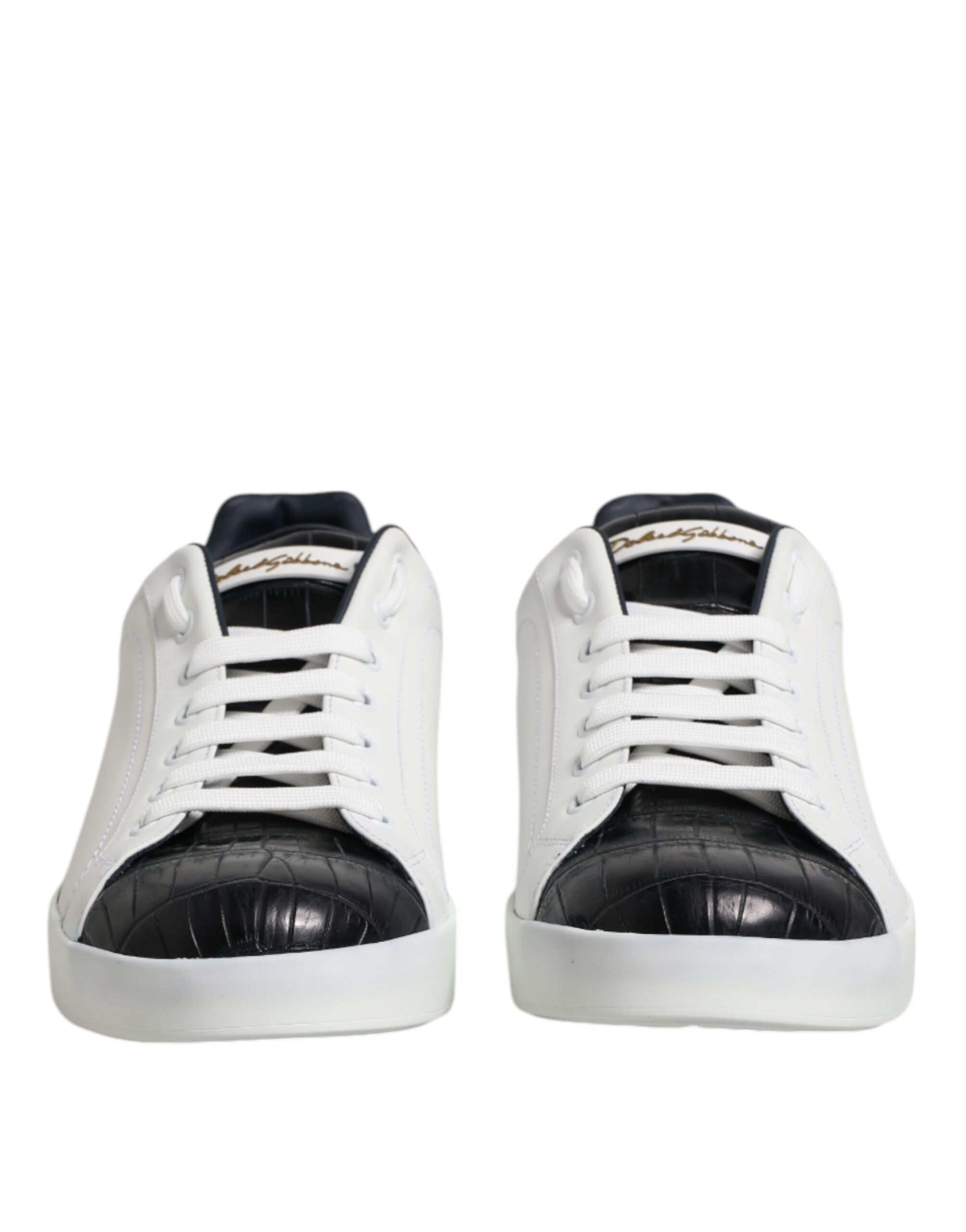 Dolce & Gabbana White Black Leather Portofino Sneaker Men's Shoes