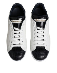 Dolce & Gabbana White Black Leather Portofino Sneaker Men's Shoes