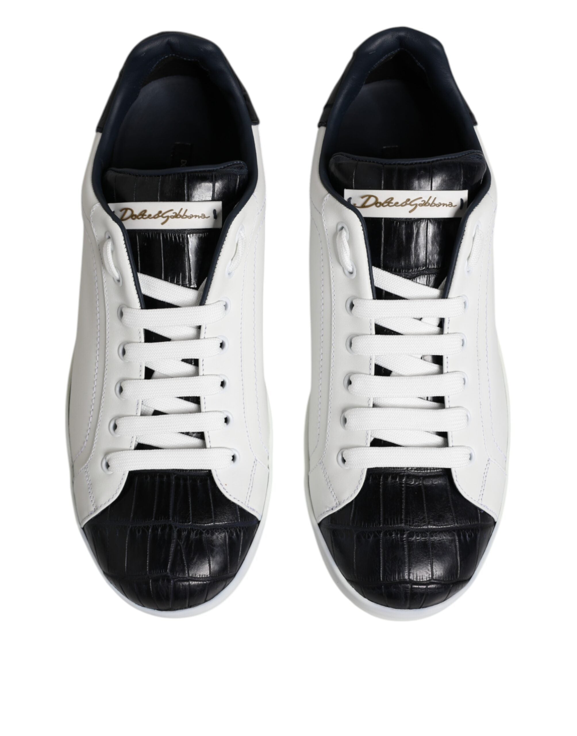 Dolce & Gabbana White Black Leather Portofino Sneaker Men's Shoes