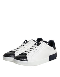 Dolce & Gabbana White Black Leather Portofino Sneaker Men's Shoes